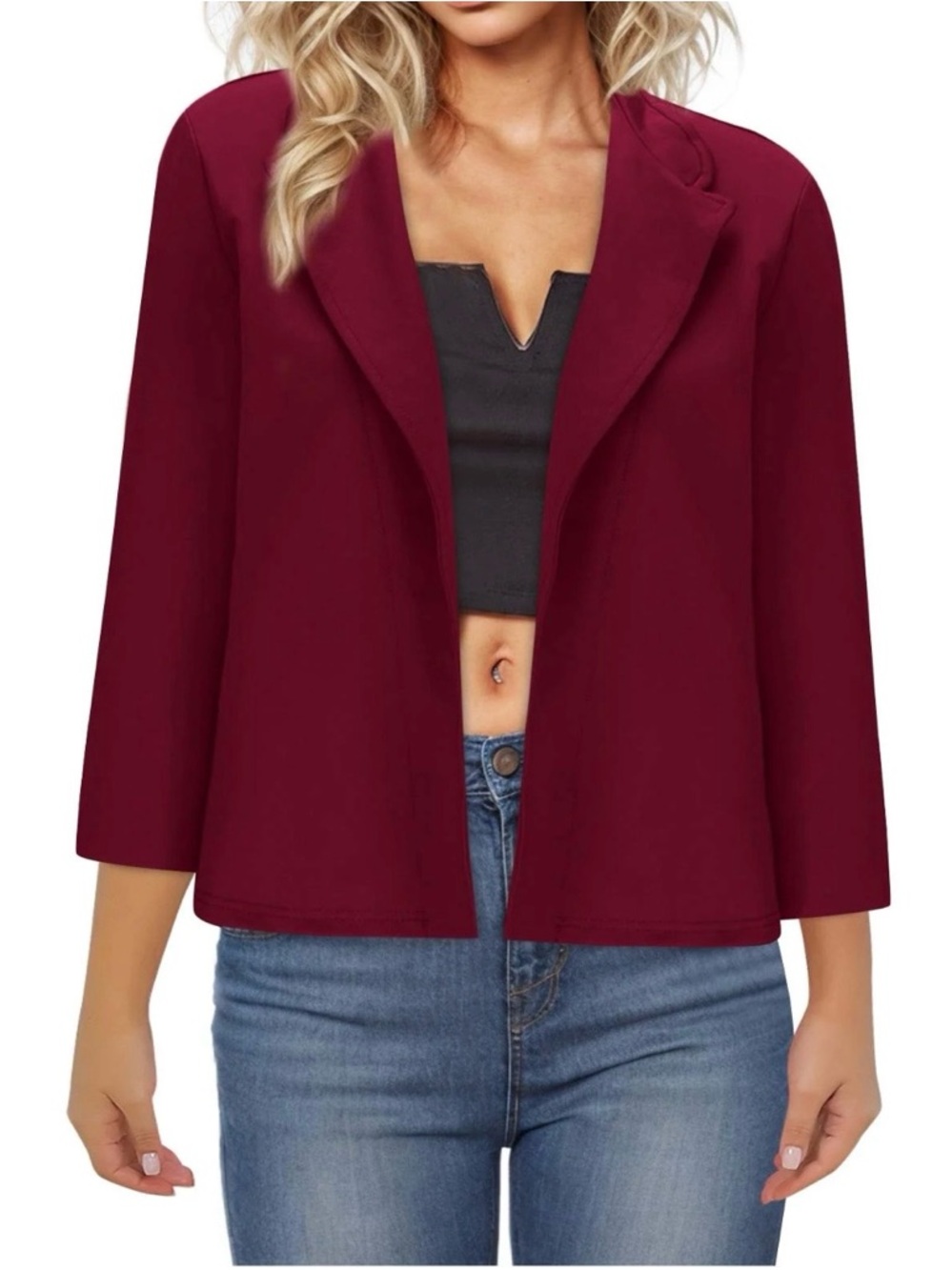 Women's Open-Front Blazer Jacket in Wine